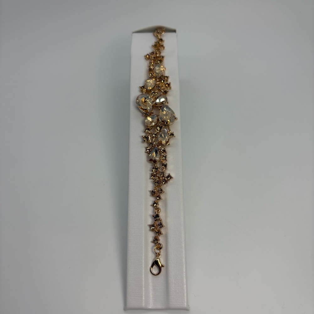 Champagne Crystal Rhinestone Teardrop Bridal Party Gold Tone Bracelet